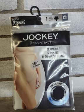 • Jockey Essentials Seamfree Slimming High-Waist Thong Shapewear Size XXXL Black